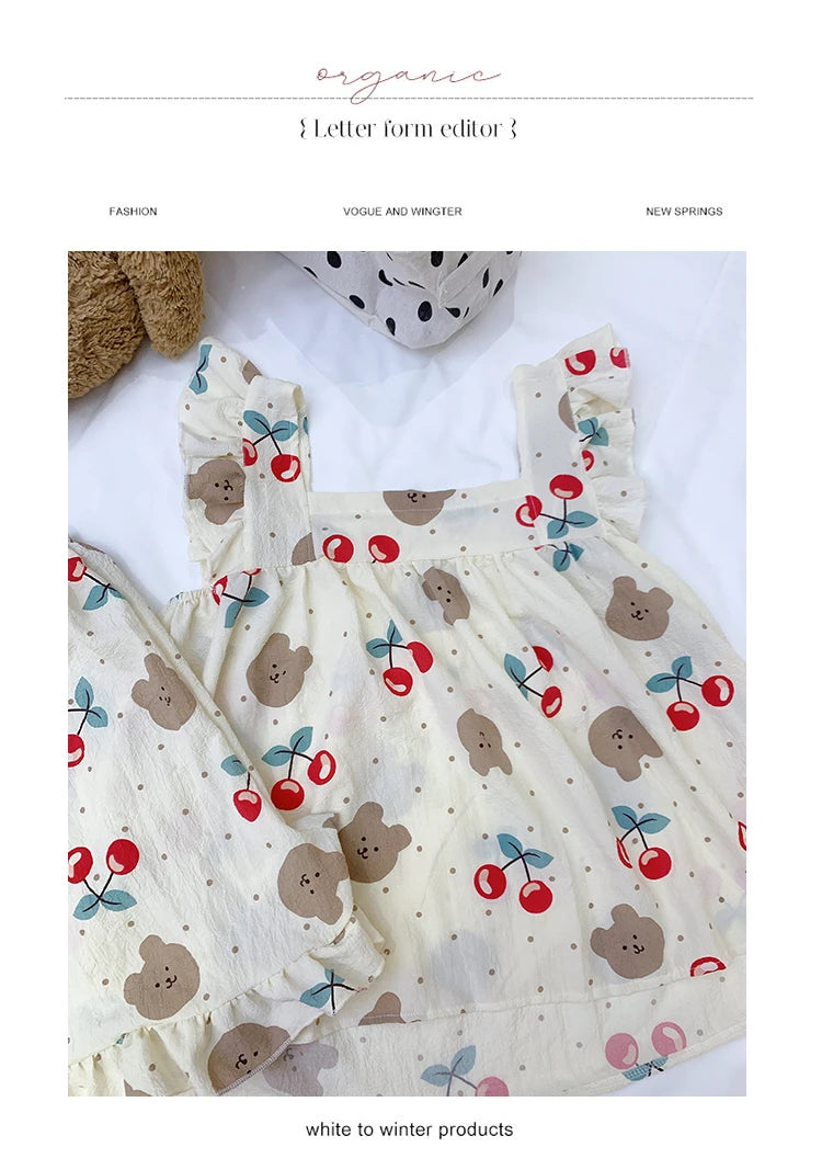 Summer Spwear Women's 2025 New Japanese Sle Fre Vest orts Woven Cotton Thin Home Clothes Set Sweet Print ort Pants