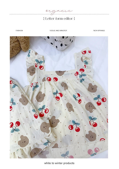 Summer Spwear Women's 2025 New Japanese Sle Fre Vest orts Woven Cotton Thin Home Clothes Set Sweet Print ort Pants