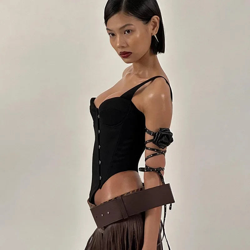 PixieKiki Sexy Black Busiter Corset Tops Club Wear Asymmetrical One Shoulder Backless Crop Top Women's Clothing 2024 C85-DD20