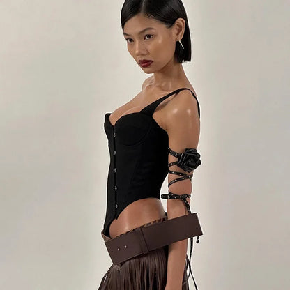 PixieKiki Sexy Black Busiter Corset Tops Club Wear Asymmetrical One Shoulder Backless Crop Top Women's Clothing 2024 C85-DD20