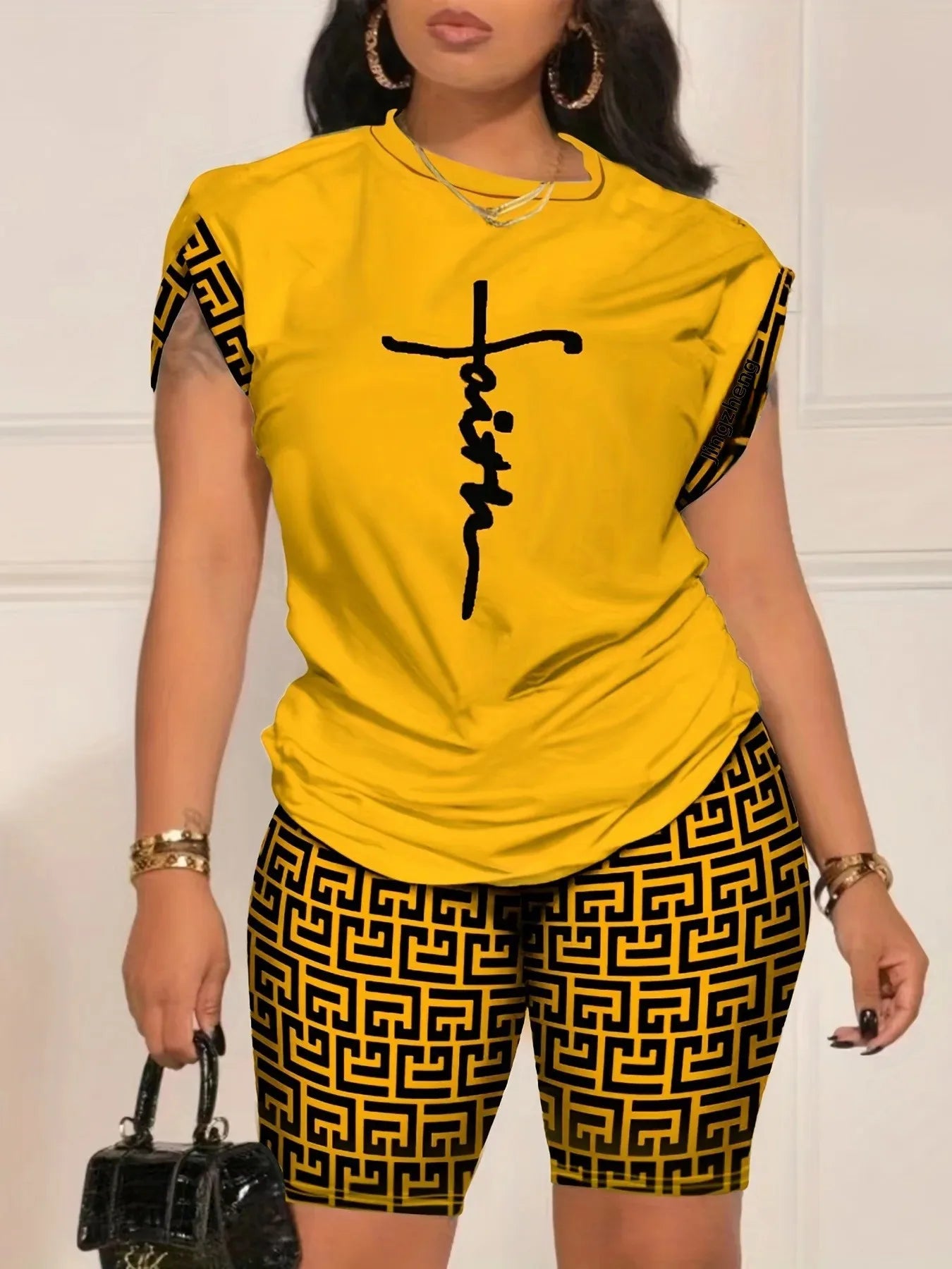 Digital Print round Neck Short Sleeve Women's Suit Summer New Style Elegance Quality Polyester Fiber Skirt Set from Mainland Chi Badiee Stylez