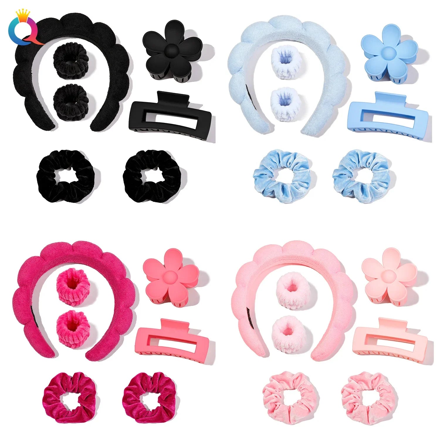 Wash Face Headbands For Women Puffy Sponge Hair Bands Cuff Waterproof Bands Absorbent Wristbands Girls Hair Accessories Set Badiee Stylez