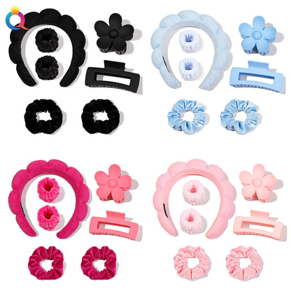 Wash Face Headbands For Women Puffy Sponge Hair Bands Cuff Waterproof Bands Absorbent Wristbands Girls Hair Accessories Set Badiee Stylez