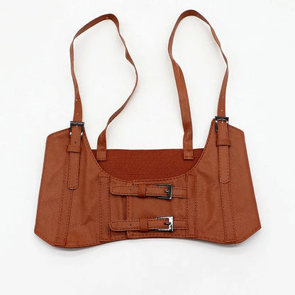 Women's Waist Belt Underbust Corset PU Leather Adjustable Punk Cummerbund Corset Wide Belts Dress Costume Waistband Cincher 1PC Camel