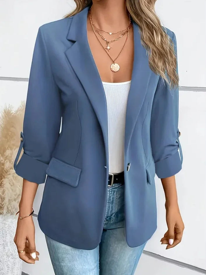 Women's S-2XL Size Commuter New Style Long Sleeve Coat Fashion Cardigan Small Suit Elegant Solid Color Casual Women's Suit Tops