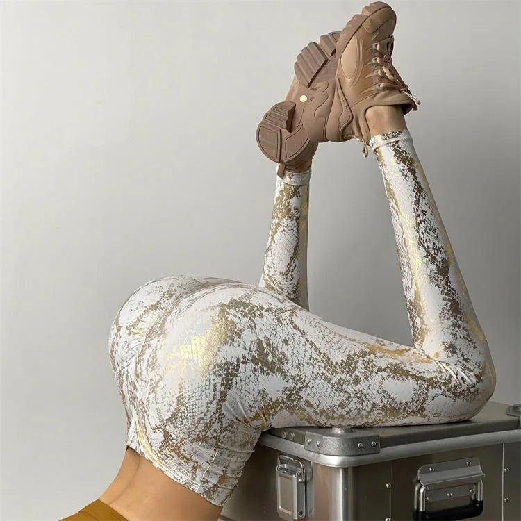 Snake Printed Yoga Pants Gilded Stretch Buttocks Sexy Casual Skinny Pants For Women High Waist Elastic Fitness Sporty Leggings