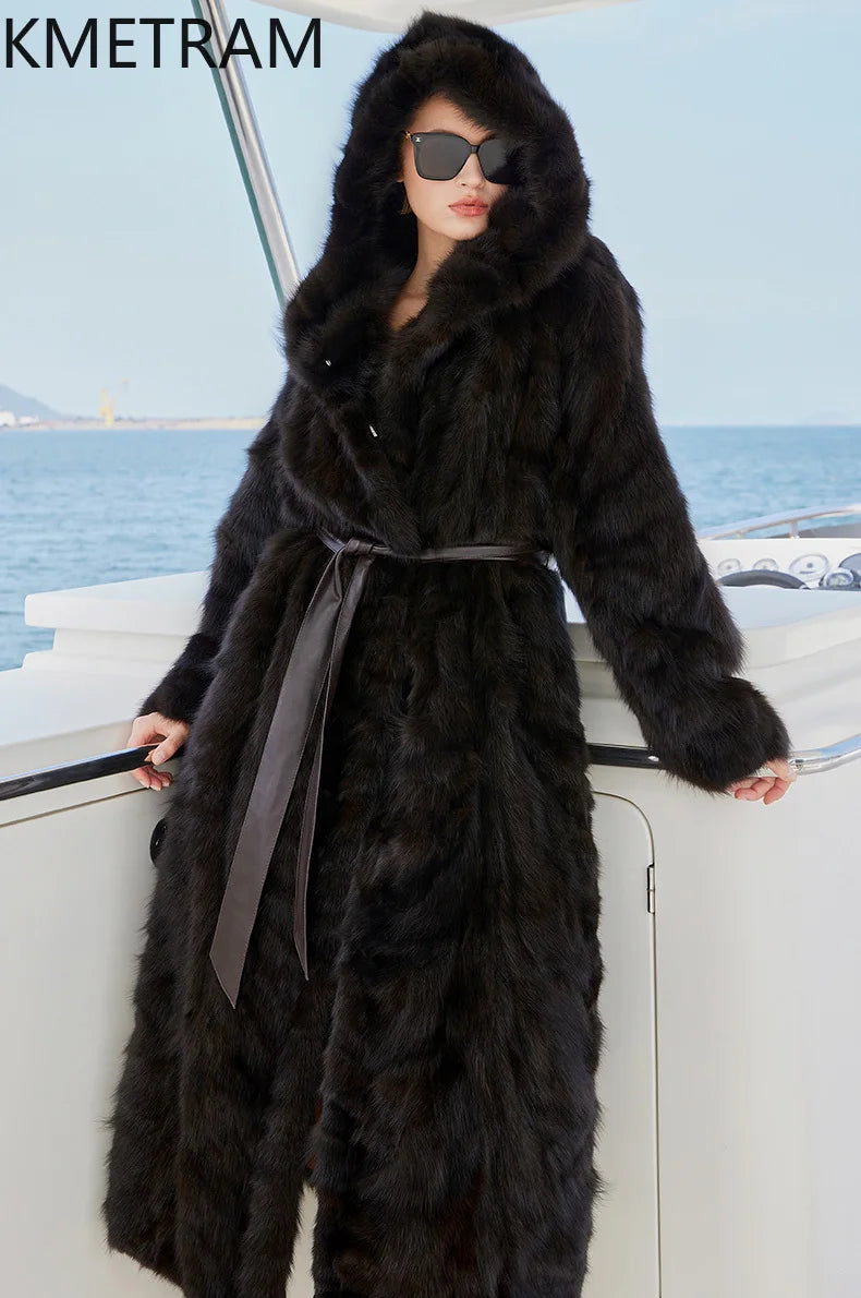 100% Natural Sable Fur Jacket Woman High Quality Long Real Fur Coat with Hood Winter Coats Women Clothing 2025 шуба женская Badiee Stylez