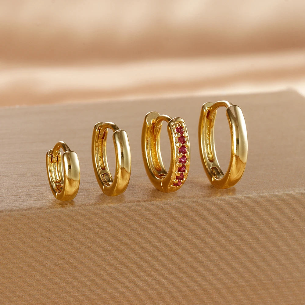 4PCS Set Stainless Steel Huggie Minimal Hoop Earrings 6/8/10mm Crystal Zirconia Helix Tragus Cartilage Earrings Piercing Jewelry Badiee Stylez