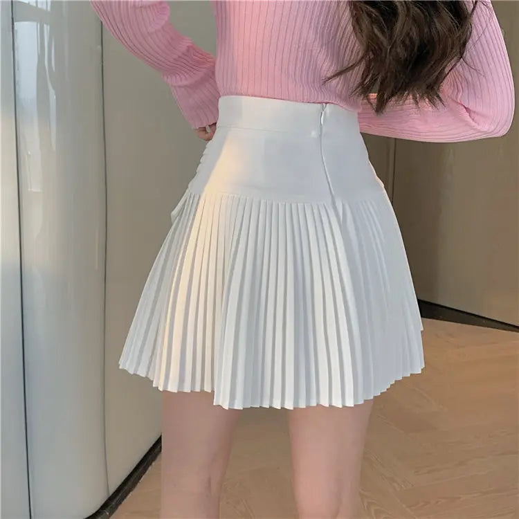 White Pleated Skirt Women High Waist Skater Skirt Female Korean A-Line High Fashion Casual Short Skirt Women Bottoms