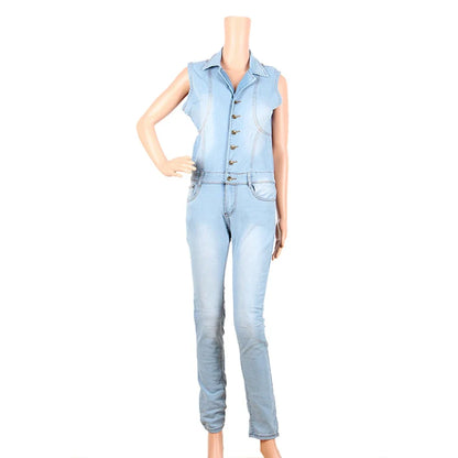 Denim Jumpsuit for Women Sexy Slim Fit Zipper Sleeveless V-Neck High Waist Fashion Jean Pants Rompers Badiee Stylez