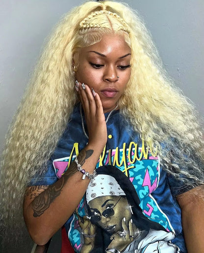 613 Blonde HD Lace Frontal Wig 13x4 13×6 Deep Wave Lace Front Human Hair Wig Colored Curly Wigs Water Wave Wigs For Women ﻿ ﻿ Badiee Stylez