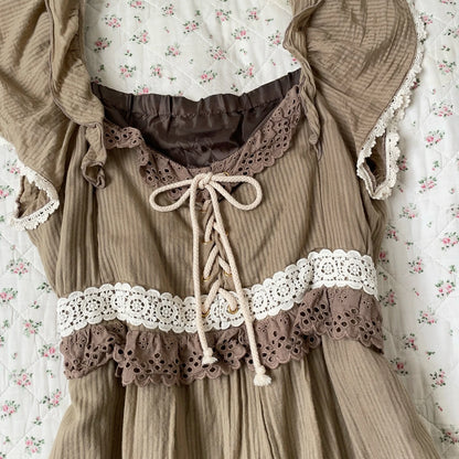 Fashion Y2K Summer Vintage Skirt Sexy V-neck sleeveless Brown Dress New Holiday Beach slim-fit lace mini dress Streetwear emo