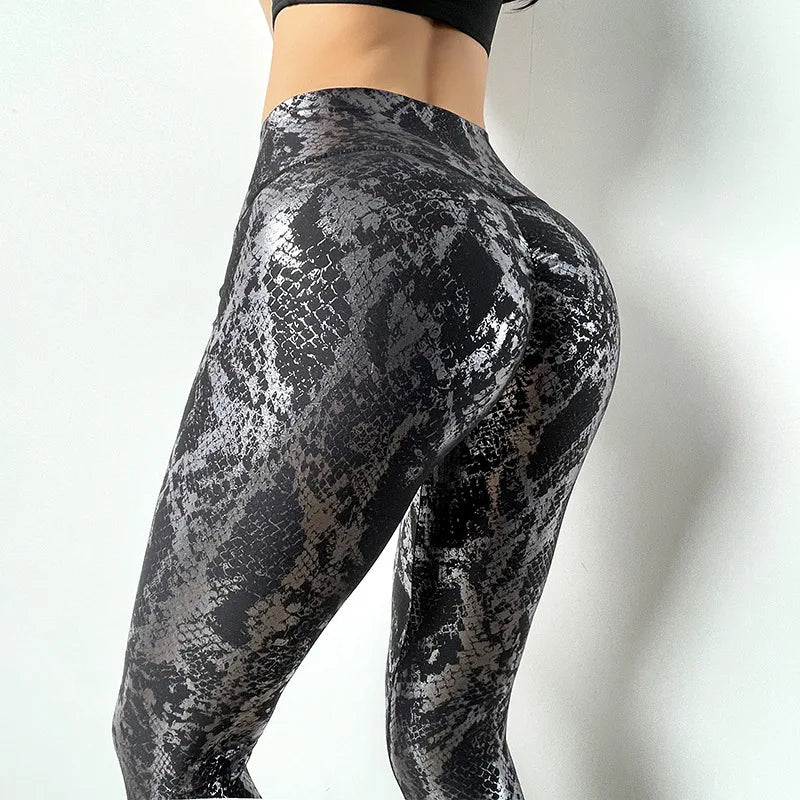 Snake Printed Yoga Pants Gilded Stretch Buttocks Sexy Casual Skinny Pants For Women High Waist Elastic Fitness Sporty Leggings