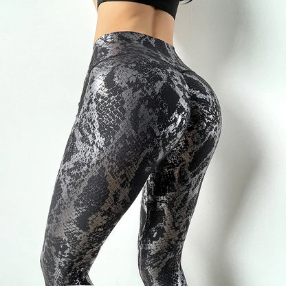 Snake Printed Yoga Pants Gilded Stretch Buttocks Sexy Casual Skinny Pants For Women High Waist Elastic Fitness Sporty Leggings