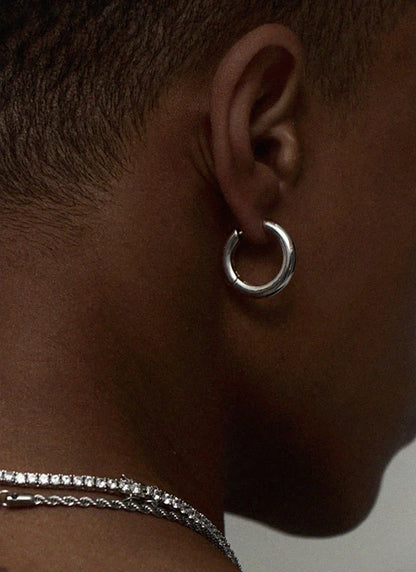 Men' s Earrings Stainless Steel Chunky Hoop Earrings For Man Round Circle Ear Hoops Punk Hip Hop Jewelry Couple Accessories