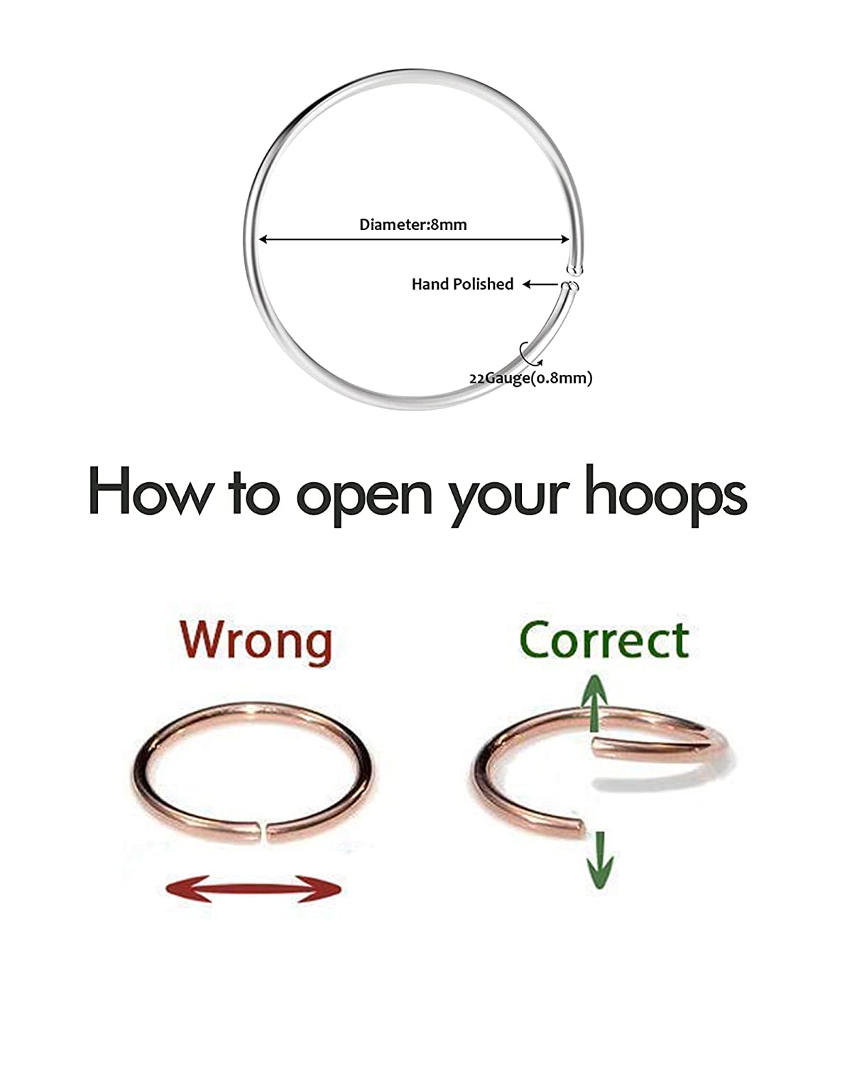 20PCS Nose Ring Hoop for Women Thin Nose Piercing Jewelry Silver Color Gold Color (8mm 22 Gauge)