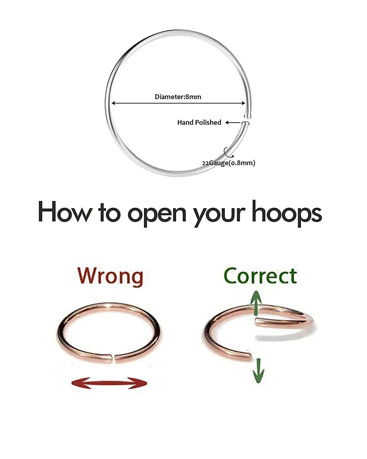 20PCS Nose Ring Hoop for Women Thin Nose Piercing Jewelry Silver Color Gold Color (8mm 22 Gauge)