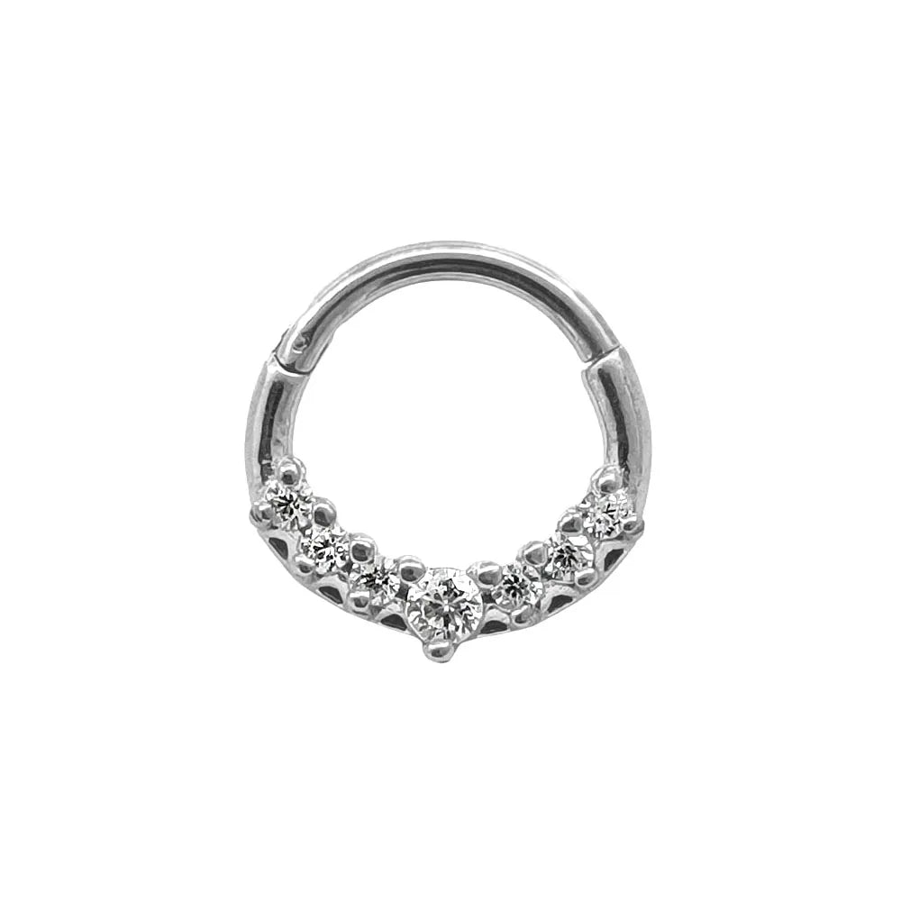 Flower CZ Zircon Septum Piercing Heart Gem Segment Nose Ring WaterDrop Daith Conch Clicker Hoop Earring 100% 316L Surgical Steel A-Silver