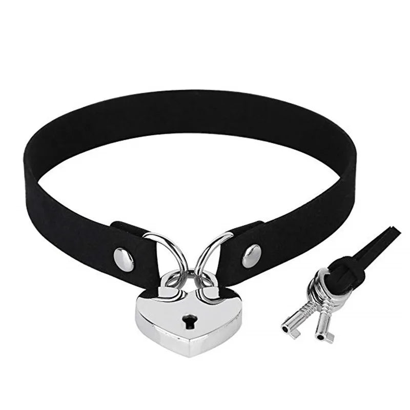 Harajuku Punk Rock Gothic Choker Necklace Women Sexy PU Leather Heart Lock Key Spike Collar Chocker Gothic Cosplay Accessories Badiee Stylez