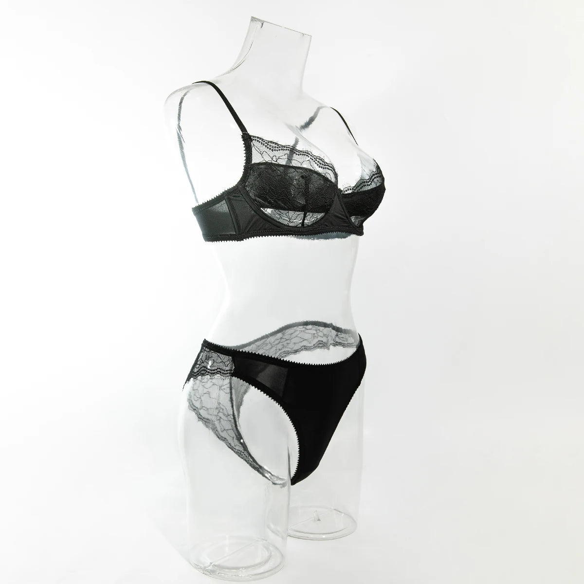 French Satin Lace Bra And Thong Set Sexy Ultrathint Lace Patchwork Lingerie Two Picec Sets Fancy Erotic Intimate Underwear Suit