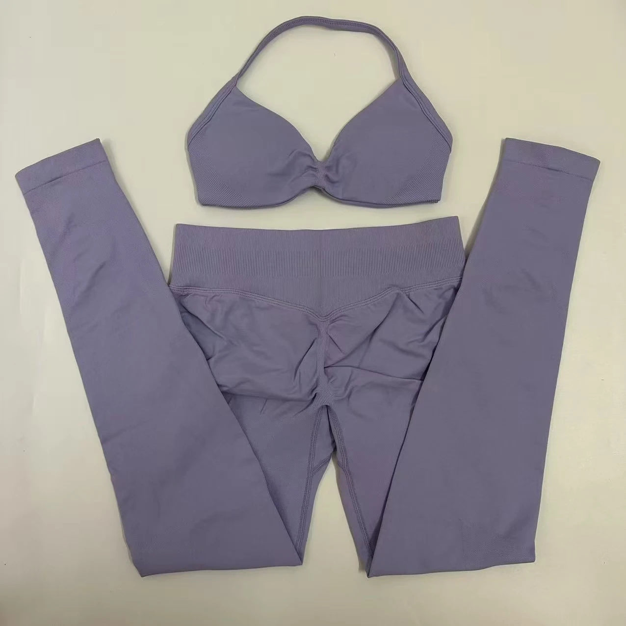 No Logo Seamless Yoga Set Women Workout Scrunch Leggings Set Strappy Halter Sports Bra Fitness Gym Clothing Workout Set 2 Pieces Badiee Stylez