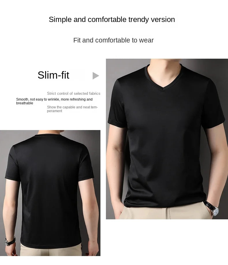 Top Grade 1.7% Mulberry Silk New Brand Tops Round Neck t Shirts For Men 2025 Summer Short Sleeve Casual Fashion Mens Clothing