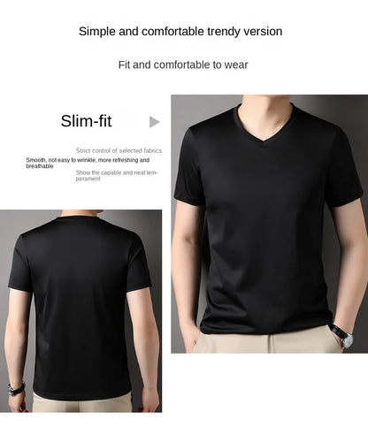 Top Grade 1.7% Mulberry Silk New Brand Tops Round Neck t Shirts For Men 2025 Summer Short Sleeve Casual Fashion Mens Clothing