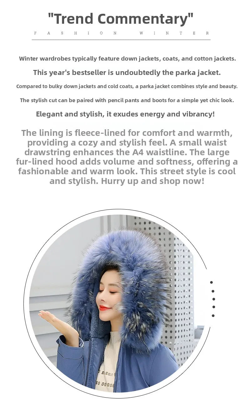 Thiened Fce Women's Cotton Jaet Korean Sle Slim Fit Mid-Length Parka Coat Warm Casual Outerwear for Winter Season