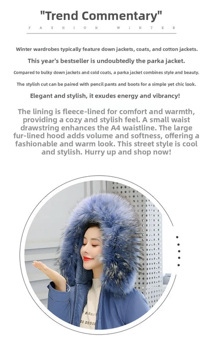 Thiened Fce Women's Cotton Jaet Korean Sle Slim Fit Mid-Length Parka Coat Warm Casual Outerwear for Winter Season