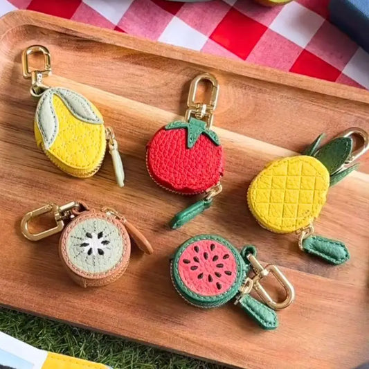 Portable Mini Fruit Shape Coin Purse Cute PU Leather Pendant Korean Style Keychain Earphone Bag Mini Storage Bag For Airtag
