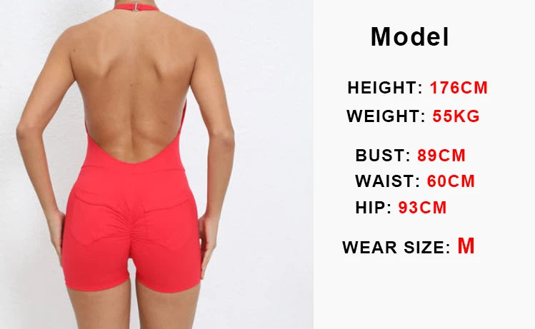 Gym Sport Jumpsuit Short Jumpsuit with Pocket Women Sportswear One Piece Yoga Set Sexy Backless Scrunch Fitness Overalls Romper