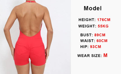Gym Sport Jumpsuit Short Jumpsuit with Pocket Women Sportswear One Piece Yoga Set Sexy Backless Scrunch Fitness Overalls Romper