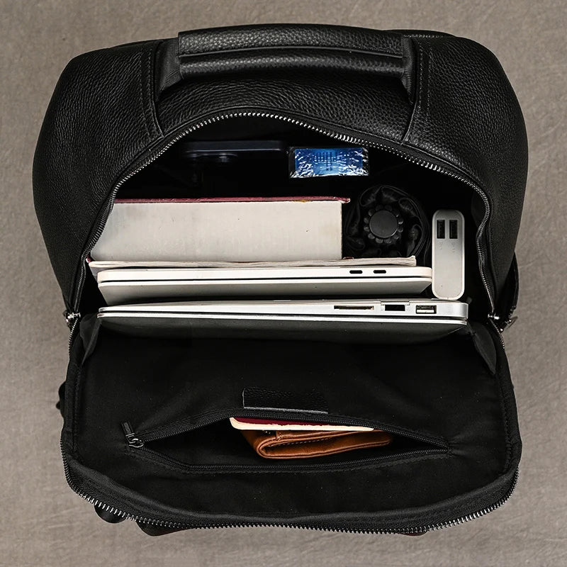 Hot Sale 15.6" Men Laptop Backpack Genuine Leather Waterproof Backpack Fashion Travel Bags School Bag Leather Bookbag Daypack