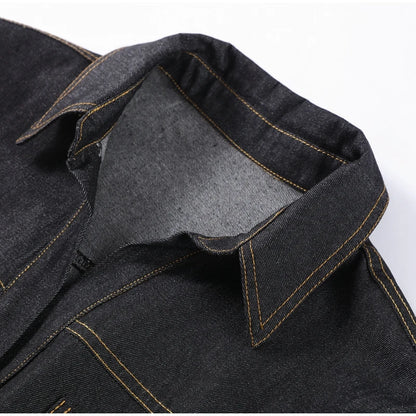 Street Vintage Denim Pants Sets Women Slim Long Sleeve Lapel Single Breasted Jacket Straight Trousers 2025 Autumn Lady Outfits