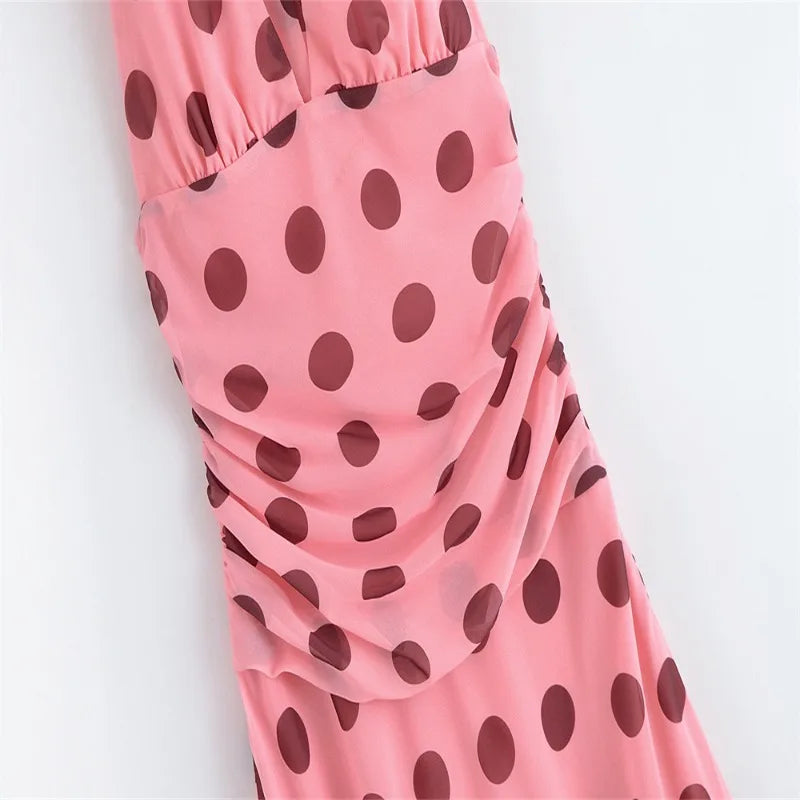 Trendix Pink Print Pleated Maxi Dress Women's Summer V Neck Sexy Backless Vintage Long Dresses 2025 Fall New Party Elegant Dress