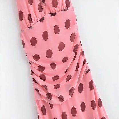 Trendix Pink Print Pleated Maxi Dress Women's Summer V Neck Sexy Backless Vintage Long Dresses 2025 Fall New Party Elegant Dress