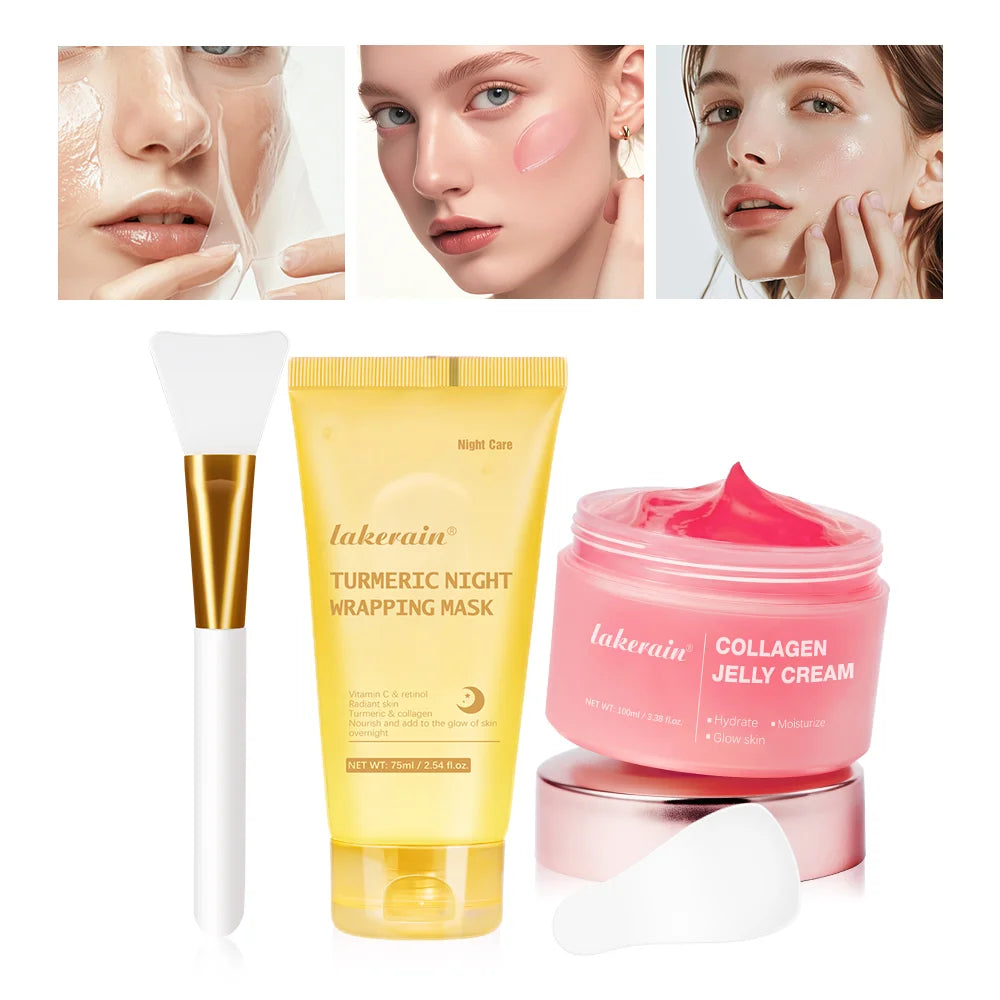 Collagen Jelly Cream Hydrolyzed Collagen Overnight Facial Mask Wrapping Peel-Off Mask Hydrating Firming Moisturizing SkinCare 1set 1