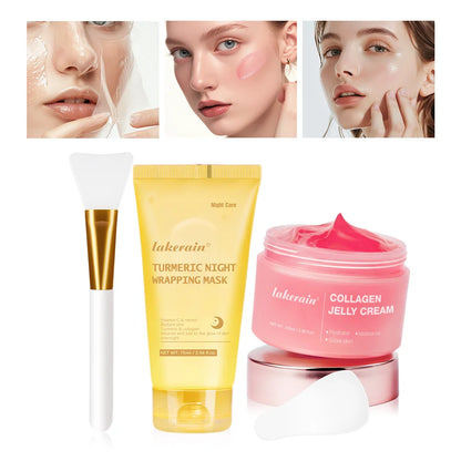 Collagen Jelly Cream Hydrolyzed Collagen Overnight Facial Mask Wrapping Peel-Off Mask Hydrating Firming Moisturizing SkinCare 1set 1