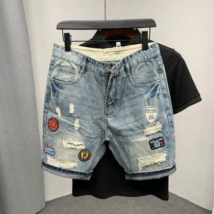 Summer 2023 New Luxury Men's Shorts Korean Style Streetwear Short Jeans with Designer Large Pockets Cargo Casual Denim Shorts G505blue