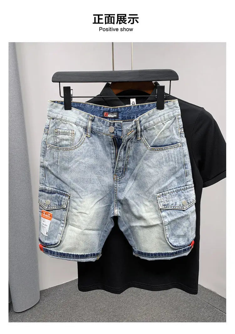 Summer 2023 New Luxury Men's Shorts Korean Style Streetwear Short Jeans with Designer Large Pockets Cargo Casual Denim Shorts