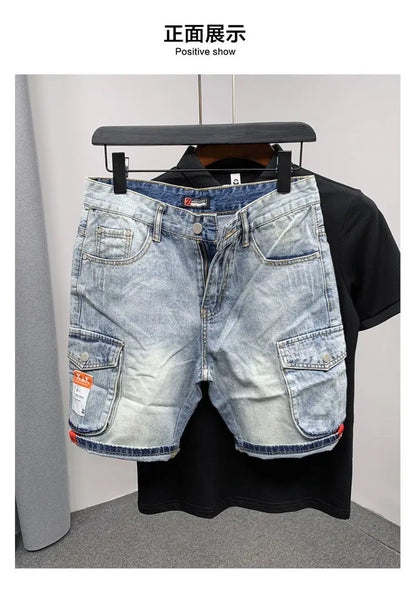 Summer 2023 New Luxury Men's Shorts Korean Style Streetwear Short Jeans with Designer Large Pockets Cargo Casual Denim Shorts