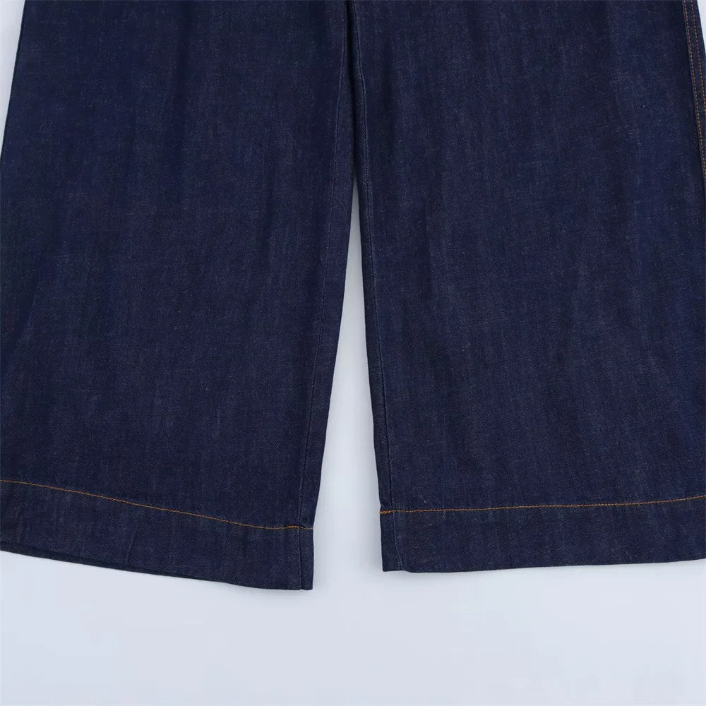 UNIZERA 2025 Women Denim Set Loose Fit Button Down Shirt With Wide Leg Pants Fashionable Casual Wear for Women