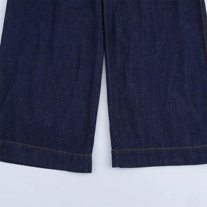 UNIZERA 2025 Women Denim Set Loose Fit Button Down Shirt With Wide Leg Pants Fashionable Casual Wear for Women