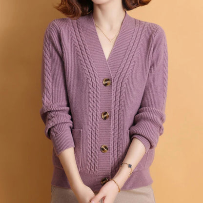 Rimocy Autumn Winter Knitting Cardigan Women 2024 Single Breasted V-Neck Sweater Woman Solid Color Long Sleeve Jumoer Coat Mujer