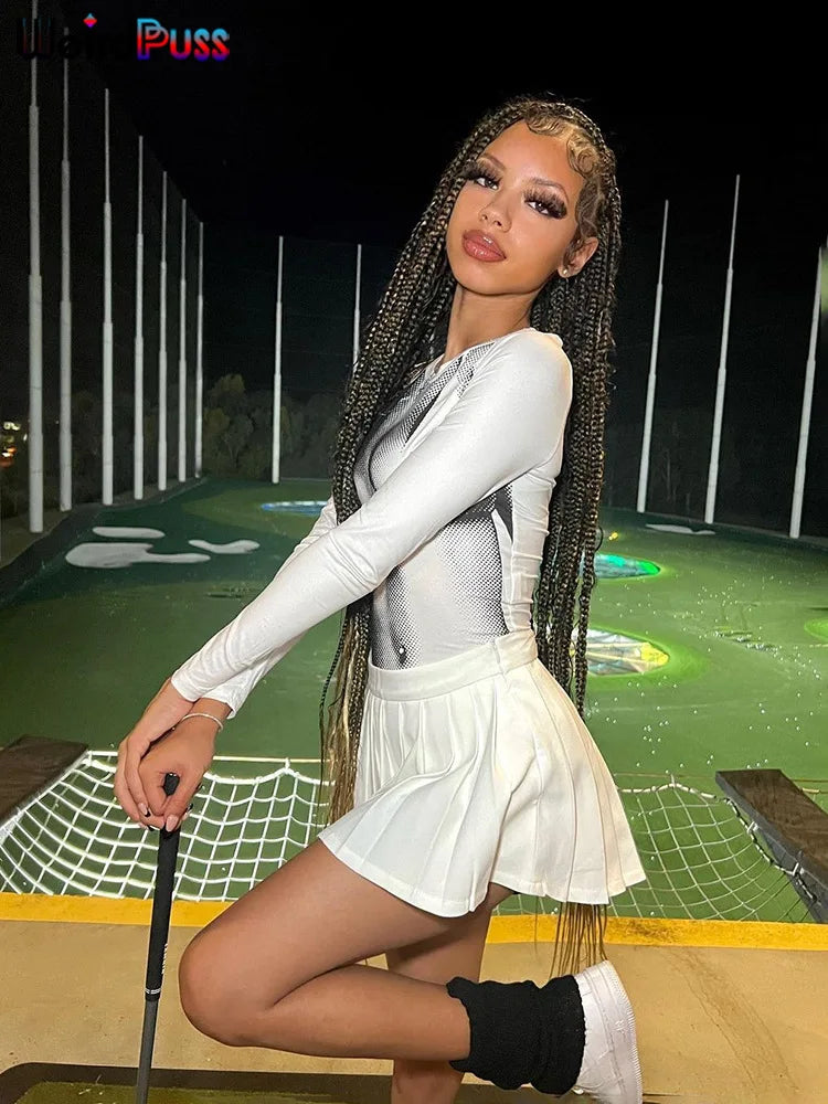 Weird Puss Sexy Print Women Crop Top Long Sleeve O Neck 2023 SpringTrend Skinny Wild Stretchy Vintage Midnight Streetwear Tees