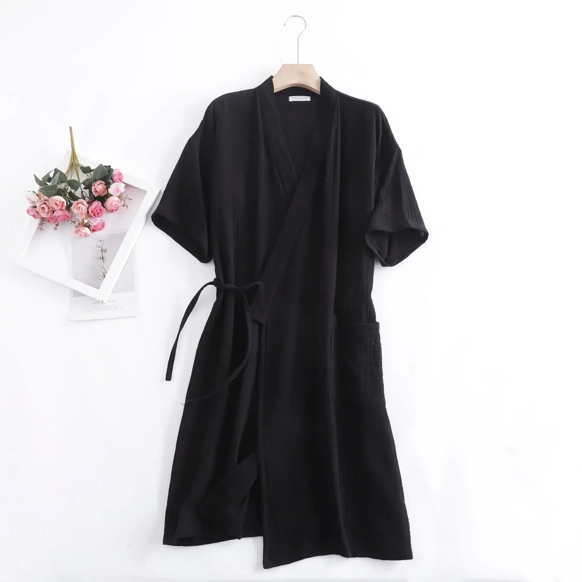 Summer 100% Cotton Gauze Crepe Short Sleeve Robes for Women and Men Solid Bathrobe Loose Soft Japanese-style Kimono Robe 2021