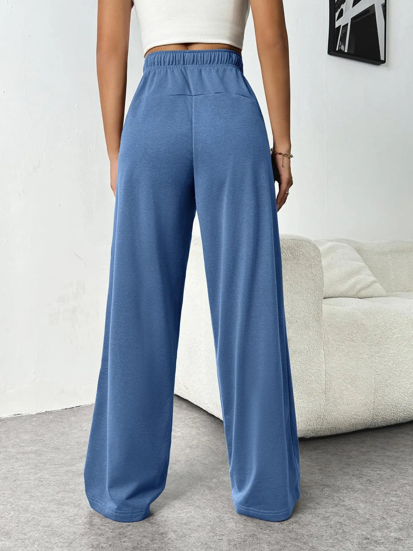 Casual Wide Leg Sports Pants for Women Casual Straight Leg Loose Solid Color Elastic Drawstring High Waisted Wide Leg Pants