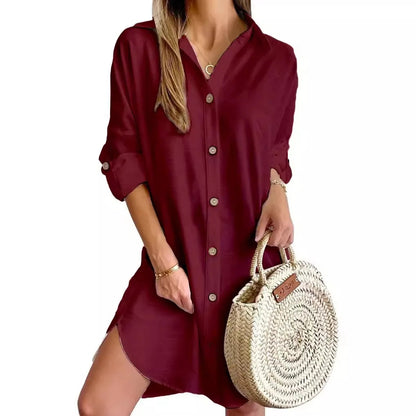 Elegant Women's White Spring And Autumn Casual Long Sleeved Lapel Button Up Shirt Dress 2024 Fashionable Woman Loose Mini Dress Badiee Stylez