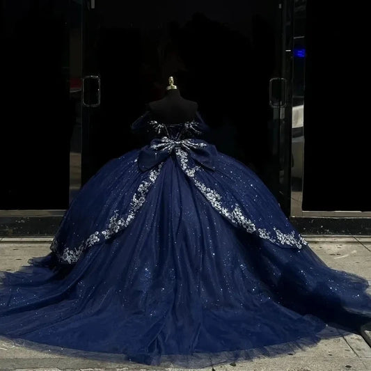 ANGELSBRIDEP Navy Blue Glittering Quinceanera Dresses Bow Beading Lace Vestidos De 15 Anos Birthday Party Ball Gown Customized Badiee Stylez