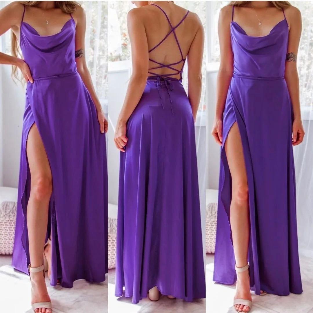 Backless Slimming Long Evening Dress Women Sexy V Neck Sleeveless Gown With Waist Tie For Formal Party Wedding Guest Maxi Dress